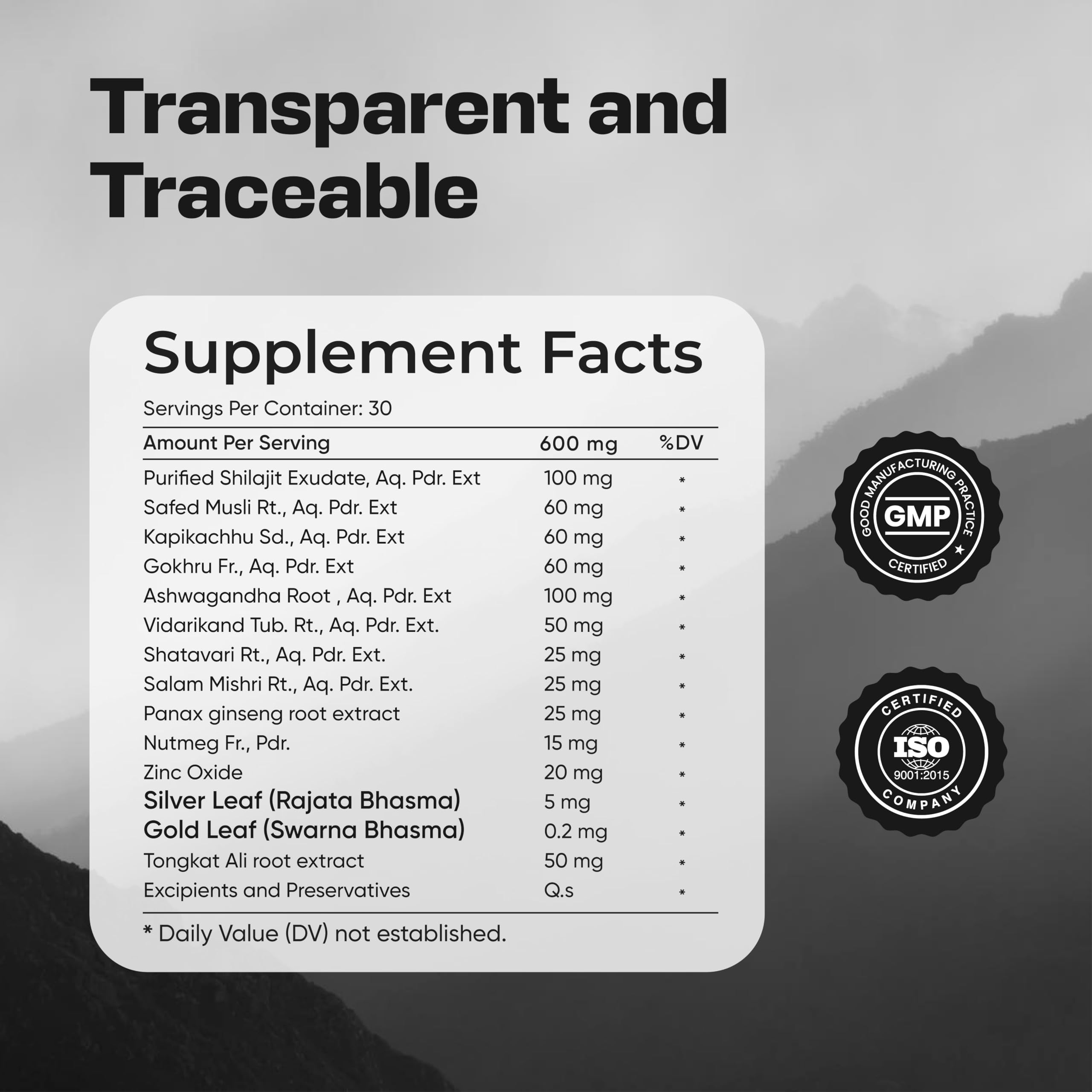 Pureved Pure Himalayan Shilajit Gold 60 Veg Capsules | with Panax Ginseng, Ashwagandh & Gokhru | for Energy, Strength & Immunity